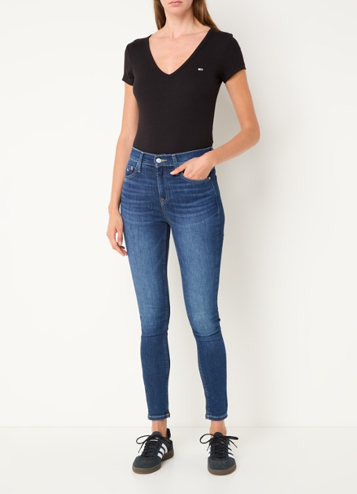Tommy Hilfiger Fijngebreid T-shirt met logo - voorkant 3 zwart