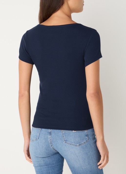 Tommy Hilfiger Fijngebreid T-shirt met logo - achterkant 4 donkerblauw