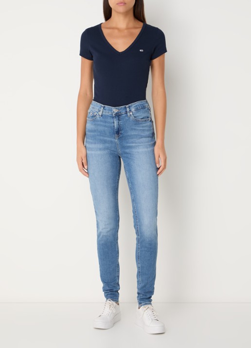 Tommy Hilfiger Fijngebreid T-shirt met logo - voorkant 2 donkerblauw