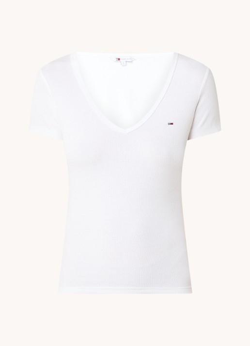 Tommy Hilfiger Fijngebreid T-shirt met logo - voorkant 3 wit