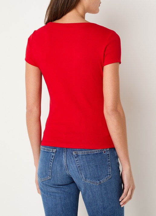 Tommy Hilfiger Fijngebreid T-shirt met logo - achterkant 4 rood