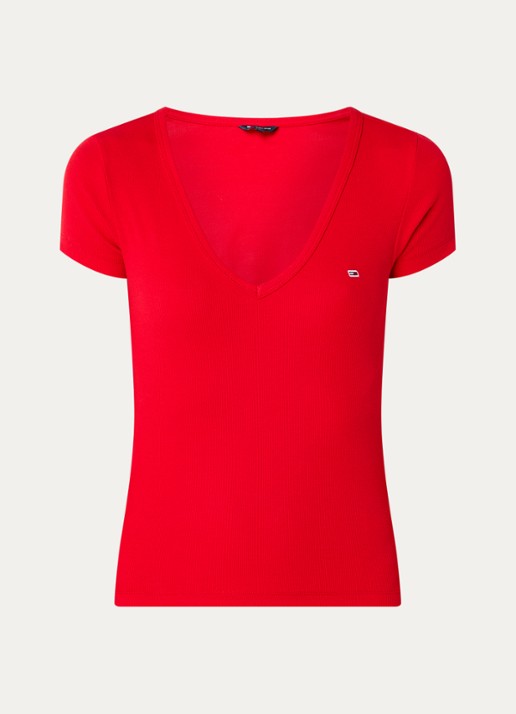 Tommy Hilfiger Fijngebreid T-shirt met logo - voorkant 2 rood