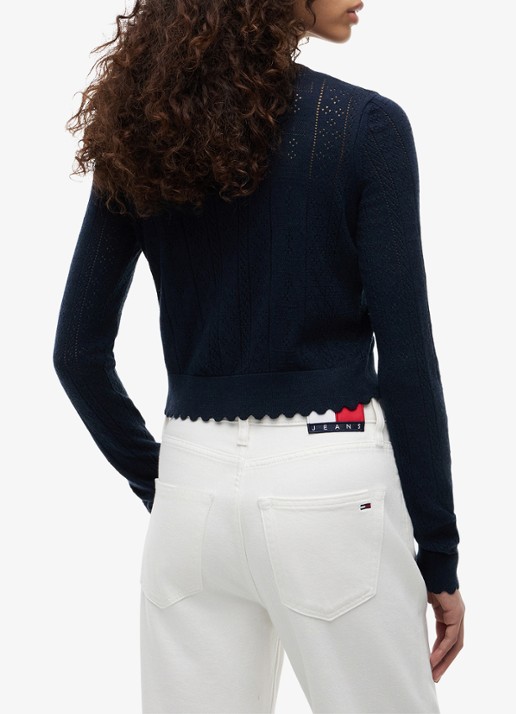 Tommy Hilfiger Fijngebreid vest met opengewerkt dessin - achterkant donkerblauw