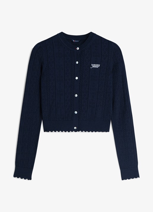 Tommy Hilfiger Fijngebreid vest met opengewerkt dessin - voorkant 4 donkerblauw