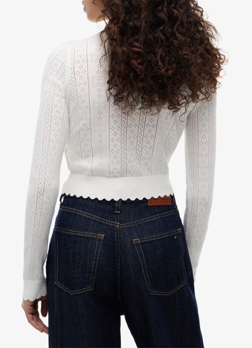 Tommy Hilfiger Fijngebreid vest met opengewerkt dessin - achterkant 5 gebroken wit