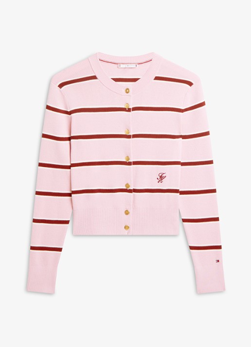 Tommy Hilfiger Fijngebreid vest met streepprint - voorkant 3 roze