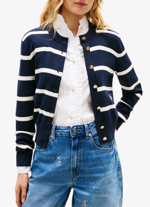 Tommy Hilfiger Fijngebreid vest met streepprint - detail 2 donkerblauw