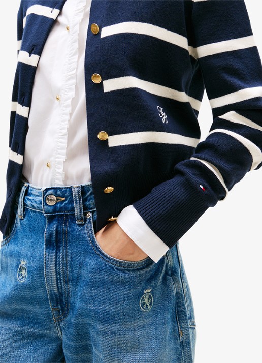 Tommy Hilfiger Fijngebreid vest met streepprint - detail 3 donkerblauw