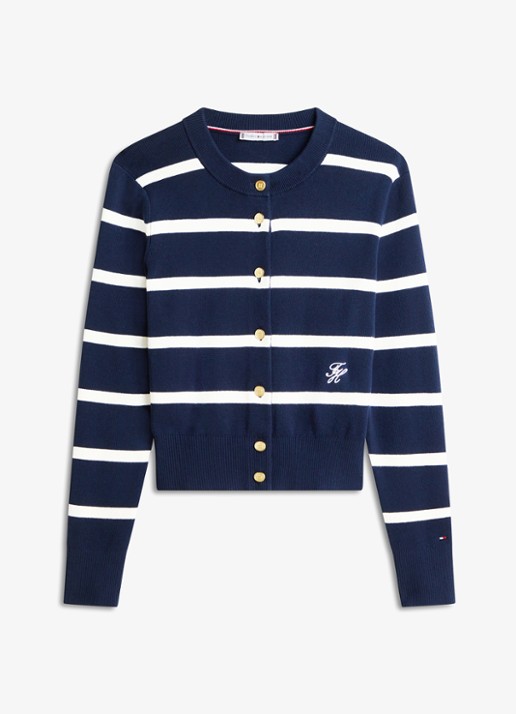 Tommy Hilfiger Fijngebreid vest met streepprint - voorkant 4 donkerblauw