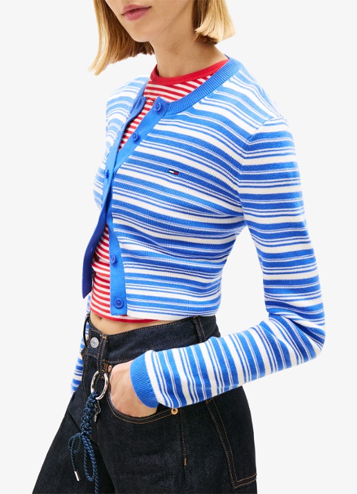 Tommy Hilfiger Fijngebreid vest met streepprint - detail 2 blauw