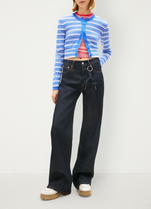 Tommy Hilfiger Fijngebreid vest met streepprint - voorkant 4 blauw