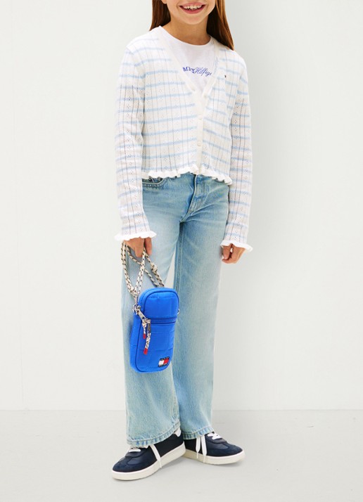 Tommy Hilfiger Fijngebreid vest met streepprint - voorkant 2 wit