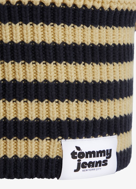 Tommy Hilfiger Fijngebreide muts met streepdessin  - detail 3 geel