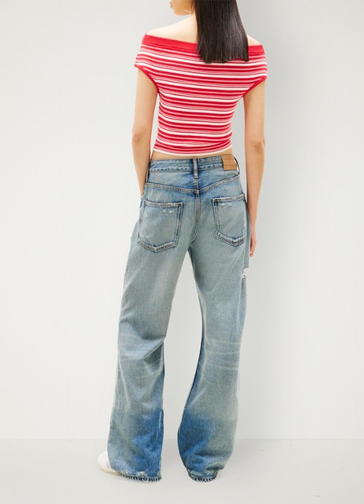 Tommy Hilfiger Fijngebreide off-shoulder top met streepprint - achterkant 5 rood