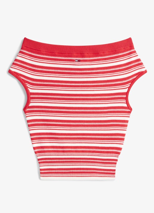 Tommy Hilfiger Fijngebreide off-shoulder top met streepprint - voorkant 3 rood