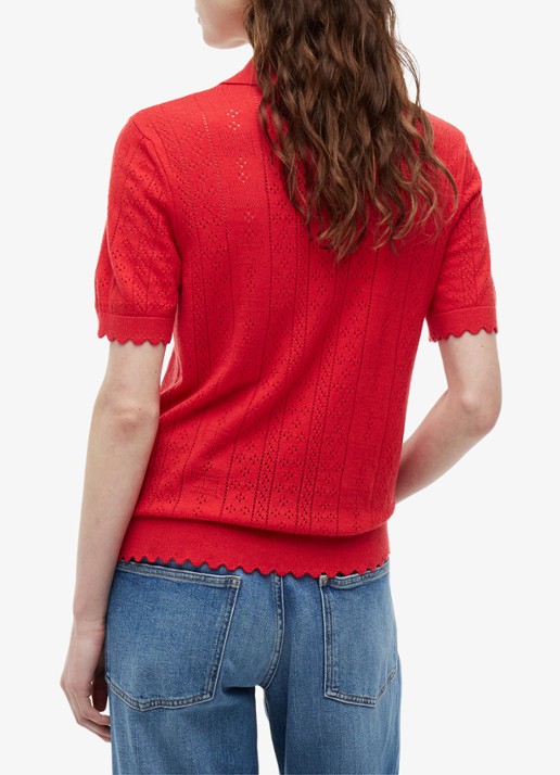 Tommy Hilfiger Fijngebreide polo met opengewerkt dessin - achterkant rood