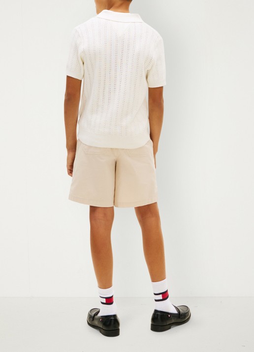 Tommy Hilfiger Fijngebreide polo met opengewerkt detail  - achterkant 3 wit