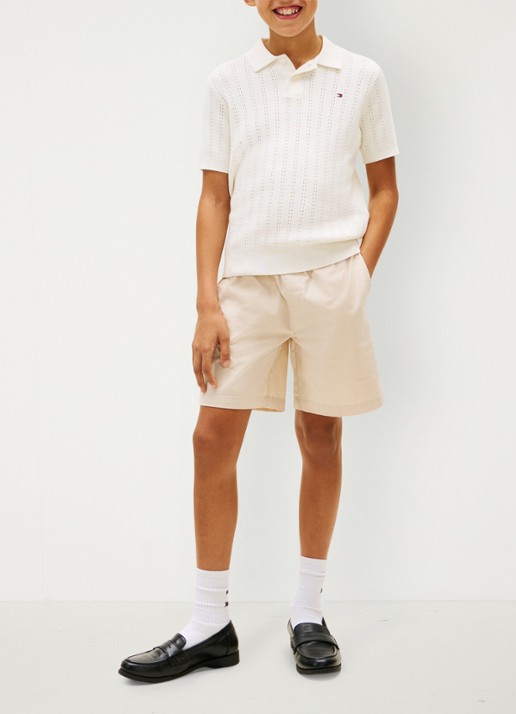 Tommy Hilfiger Fijngebreide polo met opengewerkt detail  - voorkant 5 wit