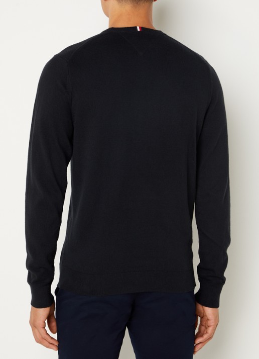 Tommy Hilfiger Fijngebreide pullover in kasjmierblend met logoborduring - achterkant 2 zwart