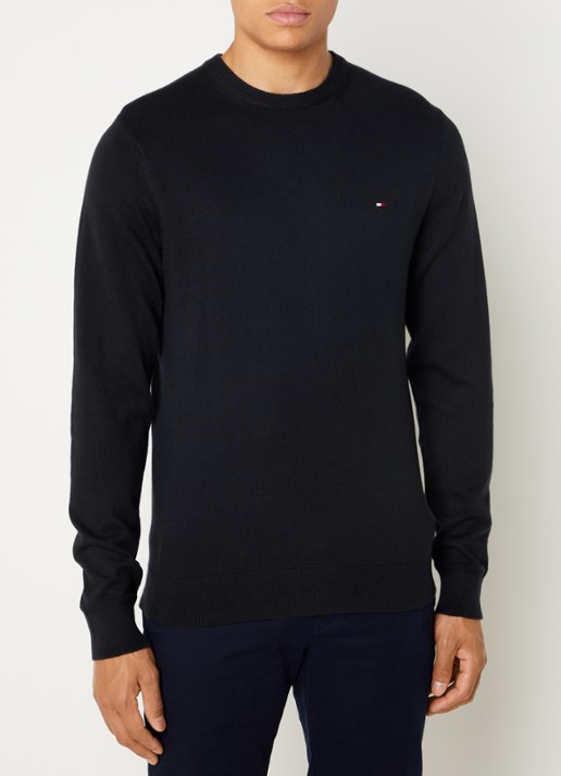 Tommy Hilfiger Fijngebreide pullover in kasjmierblend met logoborduring - detail zwart