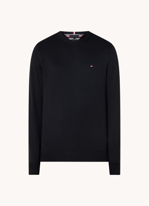 Tommy Hilfiger Fijngebreide pullover in kasjmierblend met logoborduring - voorkant 3 zwart