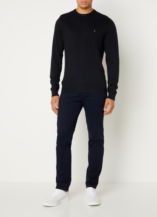 Tommy Hilfiger Fijngebreide pullover in kasjmierblend met logoborduring - voorkant 4 zwart