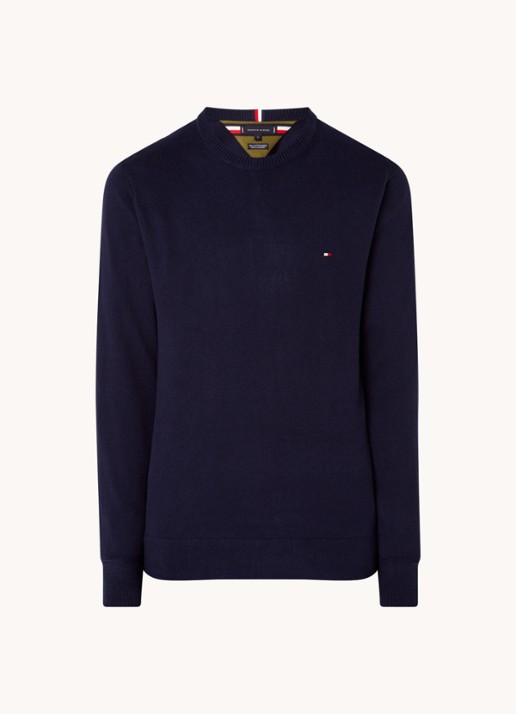 Tommy Hilfiger Fijngebreide pullover in kasjmierblend met logoborduring - voorkant 4 donkerblauw