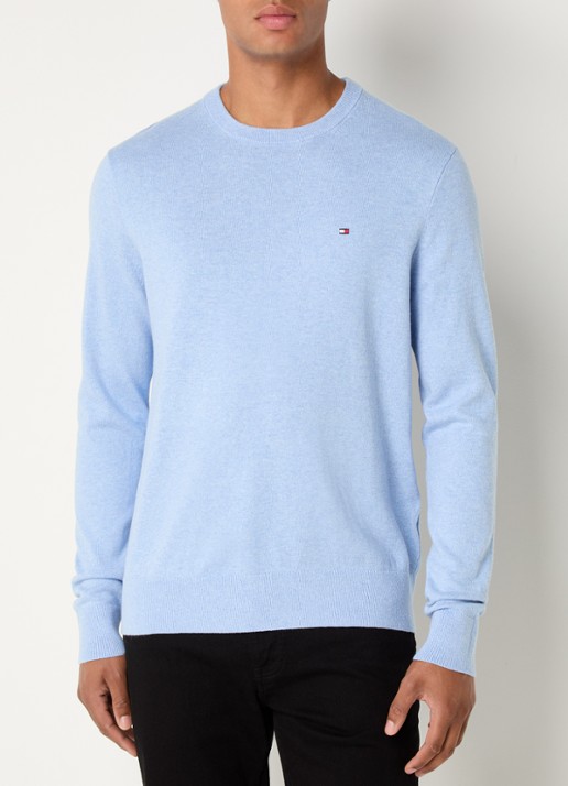 Tommy Hilfiger Fijngebreide pullover in kasjmierblend met logoborduring - detail lichtblauw