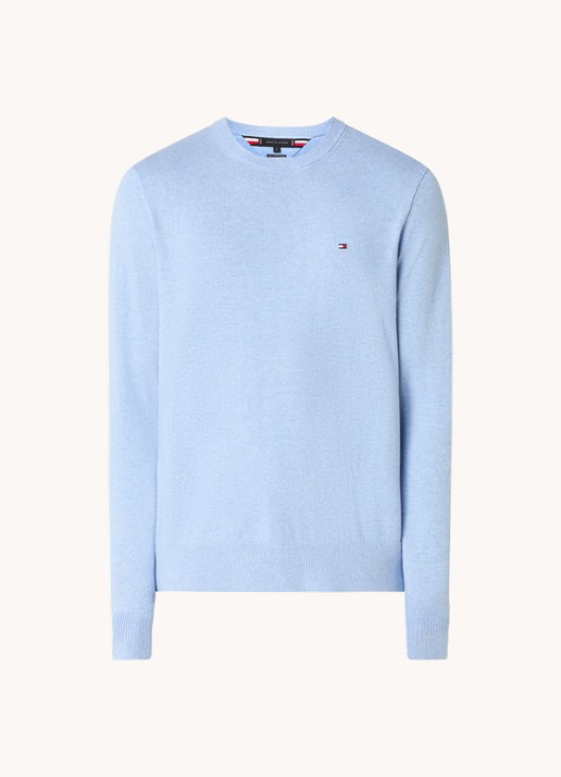 Tommy Hilfiger Fijngebreide pullover in kasjmierblend met logoborduring - voorkant 2 lichtblauw