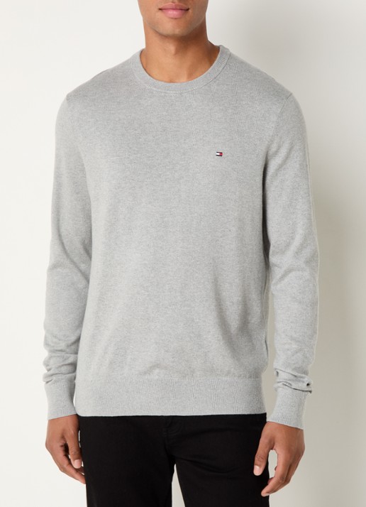 Tommy Hilfiger Fijngebreide pullover in kasjmierblend met logoborduring - detail 3 lichtgrijs