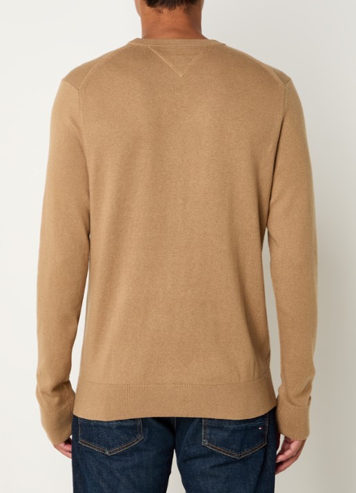 Tommy Hilfiger Fijngebreide pullover in kasjmierblend met logoborduring - achterkant 2 lichtbruin