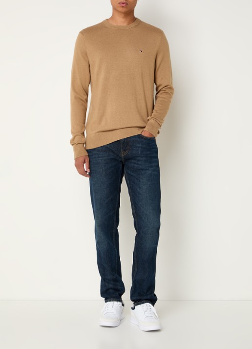 Tommy Hilfiger Fijngebreide pullover in kasjmierblend met logoborduring - voorkant 4 lichtbruin