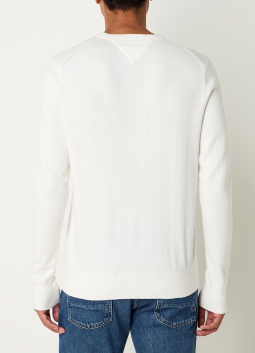 Tommy Hilfiger Fijngebreide pullover in kasjmierblend met logoborduring - achterkant 2 wit