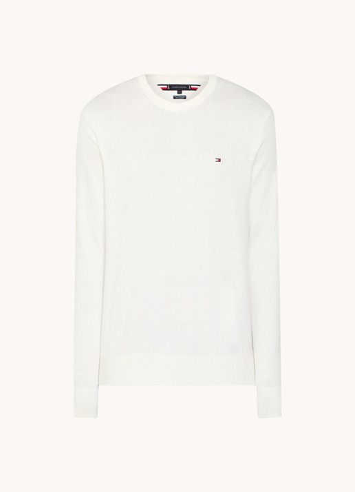 Tommy Hilfiger Fijngebreide pullover in kasjmierblend met logoborduring - voorkant 3 wit