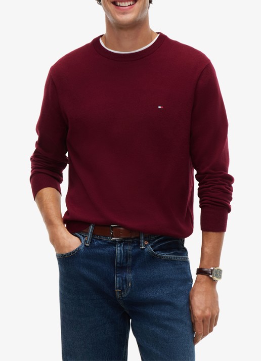 Tommy Hilfiger Fijngebreide pullover in kasjmierblend met logoborduring - detail burgundy-vlp / rood
