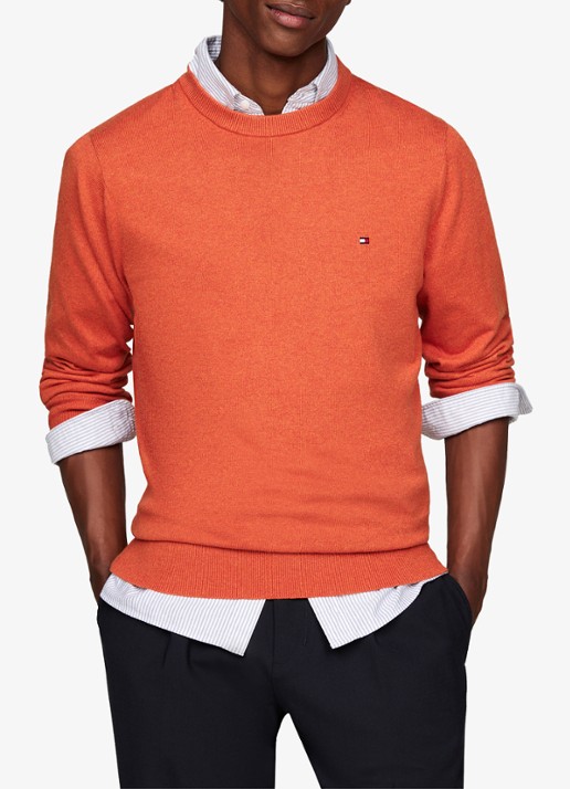 Tommy Hilfiger Fijngebreide pullover in kasjmierblend met logoborduring - detail orange