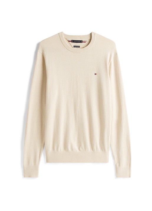 Tommy Hilfiger Fijngebreide pullover in kasjmierblend met logoborduring - voorkant 3 beige