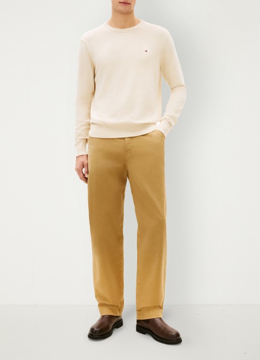 Tommy Hilfiger Fijngebreide pullover in kasjmierblend met logoborduring - voorkant 4 beige