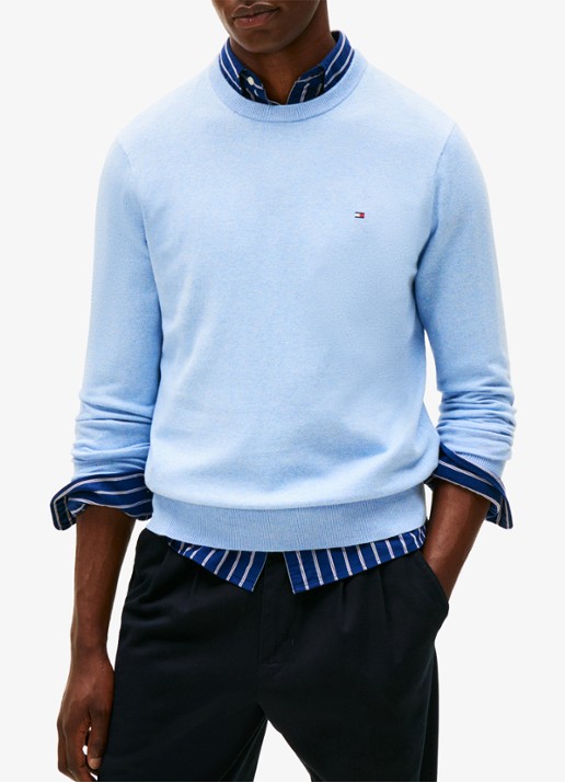 Tommy Hilfiger Fijngebreide pullover in kasjmierblend met logoborduring - detail donkerblauw
