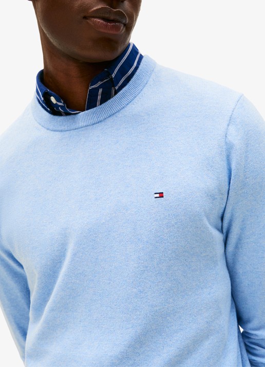 Tommy Hilfiger Fijngebreide pullover in kasjmierblend met logoborduring - detail 2 donkerblauw