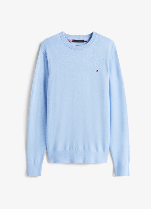 Tommy Hilfiger Fijngebreide pullover in kasjmierblend met logoborduring - voorkant 4 donkerblauw