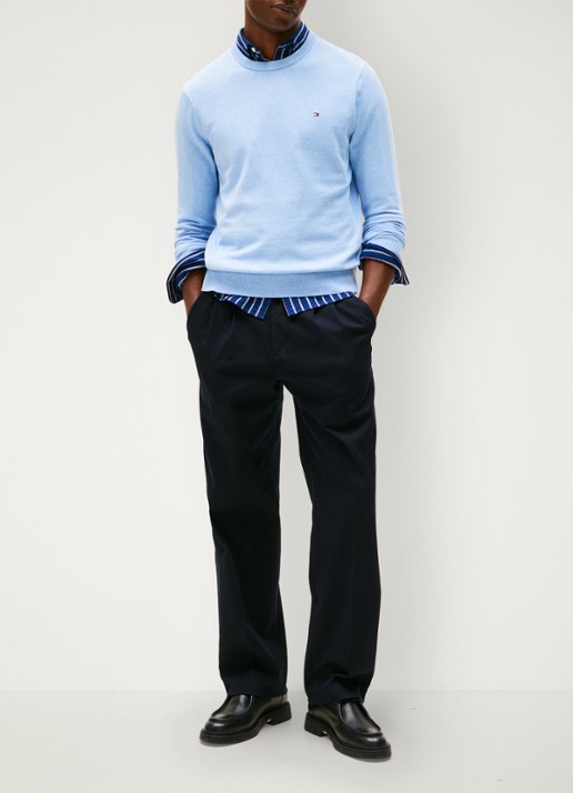 Tommy Hilfiger Fijngebreide pullover in kasjmierblend met logoborduring - voorkant 5 donkerblauw