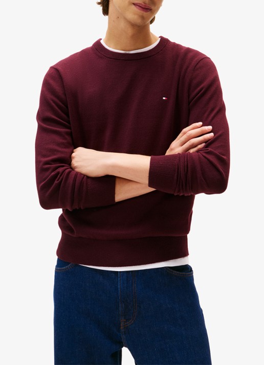 Tommy Hilfiger Fijngebreide pullover in kasjmierblend met logoborduring - detail bordeauxrood