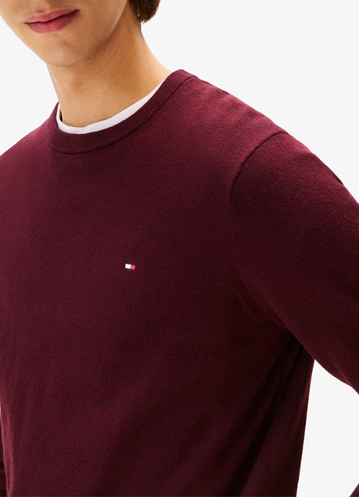 Tommy Hilfiger Fijngebreide pullover in kasjmierblend met logoborduring - detail 2 bordeauxrood