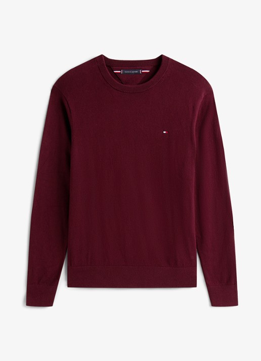 Tommy Hilfiger Fijngebreide pullover in kasjmierblend met logoborduring - voorkant 4 bordeauxrood