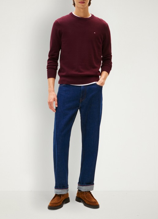 Tommy Hilfiger Fijngebreide pullover in kasjmierblend met logoborduring - voorkant 5 bordeauxrood