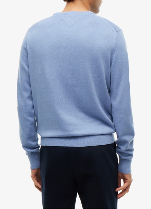 Tommy Hilfiger Fijngebreide pullover in kasjmierblend met logoborduring - achterkant 3 brisk blue-c2b / lichtblauw