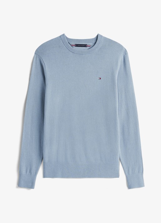 Tommy Hilfiger Fijngebreide pullover in kasjmierblend met logoborduring - voorkant brisk blue-c2b / lichtblauw