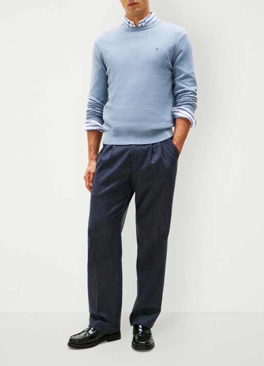 Tommy Hilfiger Fijngebreide pullover in kasjmierblend met logoborduring - voorkant 2 brisk blue-c2b / lichtblauw