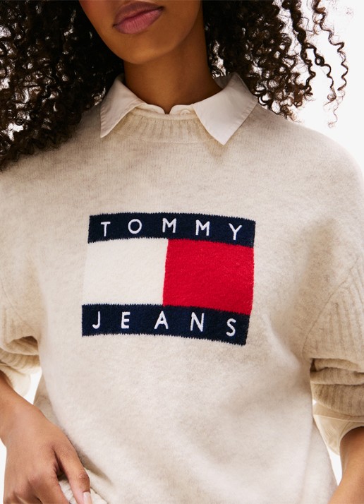 Tommy Hilfiger Fijngebreide pullover met ingebreid patroon - detail 2 gebroken wit